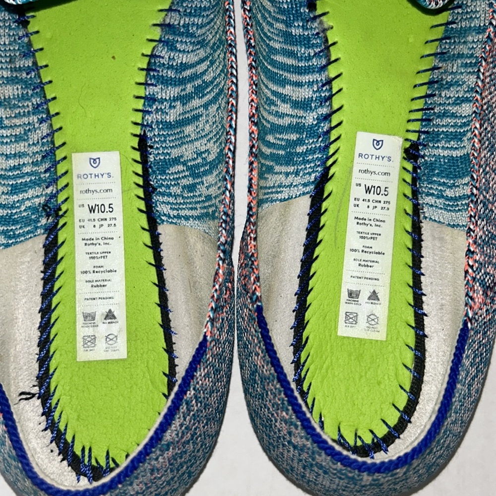 Rothy’s Turquoise Melange Blue Pink Teal Neon Flats - Size 10.5 - Picture 8 of 9